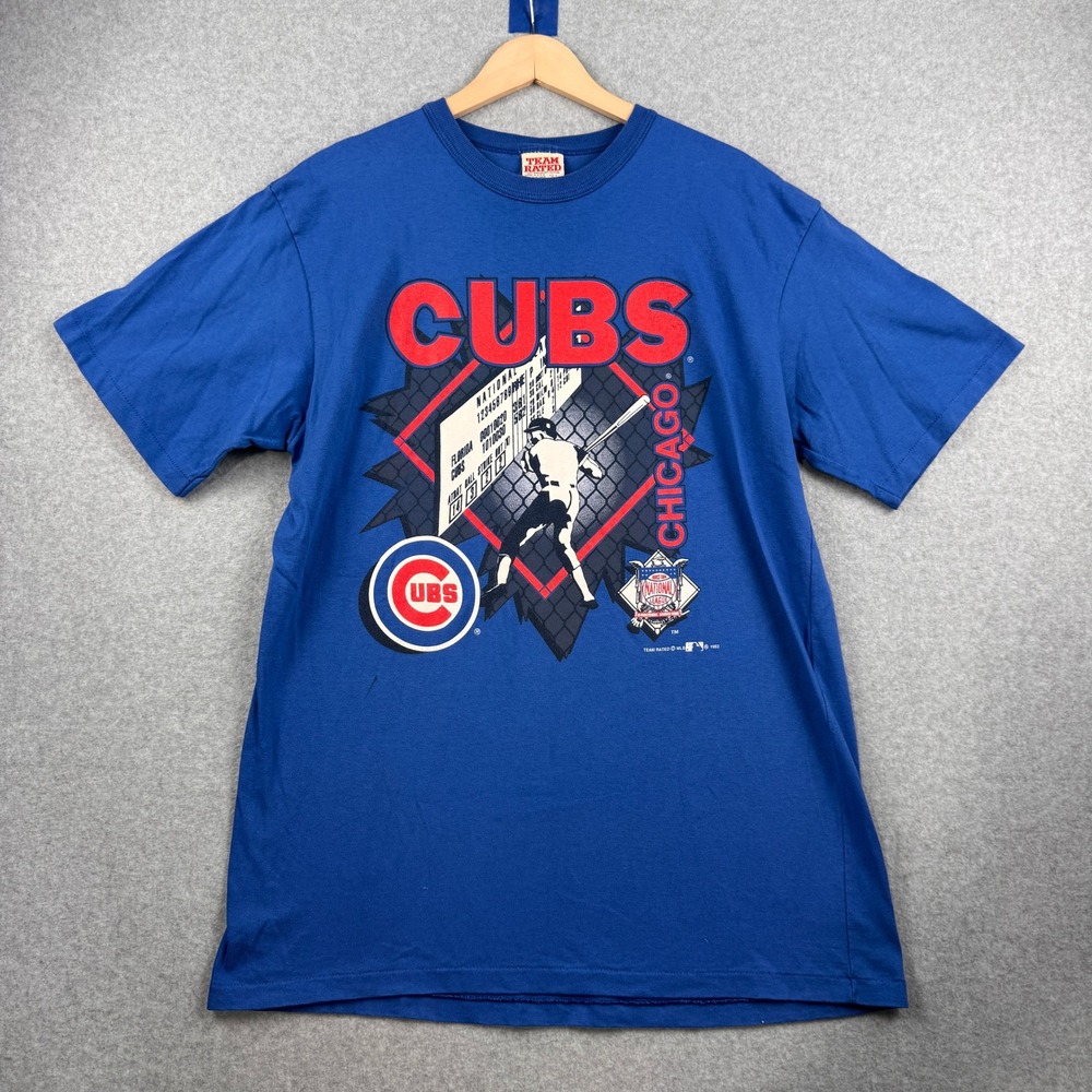 Vintage Chicago Cubs T Shirt Mens L Blue Team Rated 1993 MLB Graphic Tee USA 90s